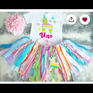 Baby Girl Handmade First Fiesta Birthday Outfit and Highchair Decor